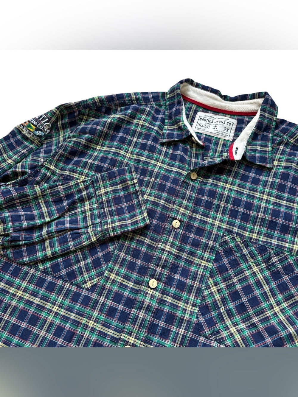 Nautica Jeans Co Plaid Button Down Shirt Men’s 2X Vintage Prep Grunge Cotton Y2K